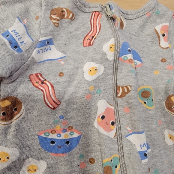 Wonder Nation Gray Footie with Breakfast Theme Baby Newborn Onsie - Picture 2 of 4